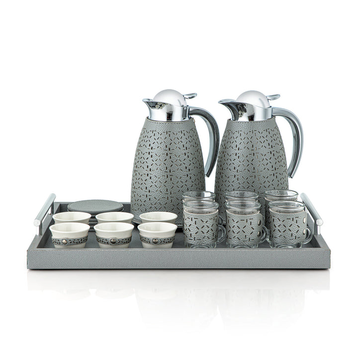 Almarjan 21 Pieces Leather Collection Tea Set Grey & Silver - TRHL-6