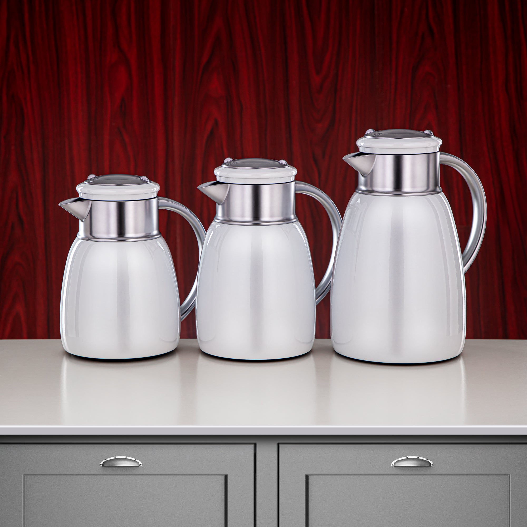 Almarjan Vacuum Flask Set, 0.35L + 0.65L + 1L, White & Matt Silver (ULC-0350/0650/1000 Q1ZE23) - For Every Occasion