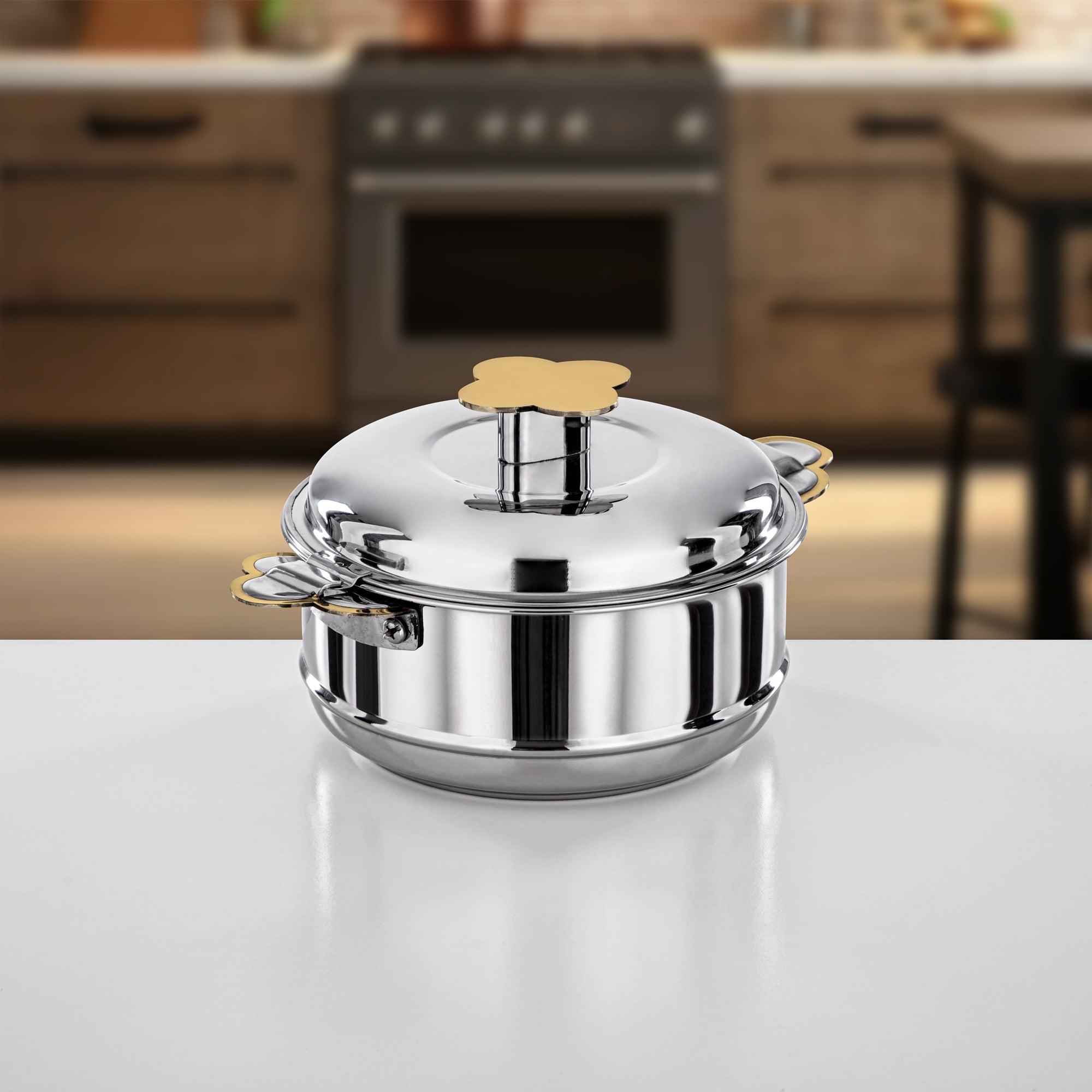 Almarjan Hot Pot Set Stainless Steel Silver & Gold 3-Piece (H25PG1) – Vida Collection | Ramadan & Gatherings