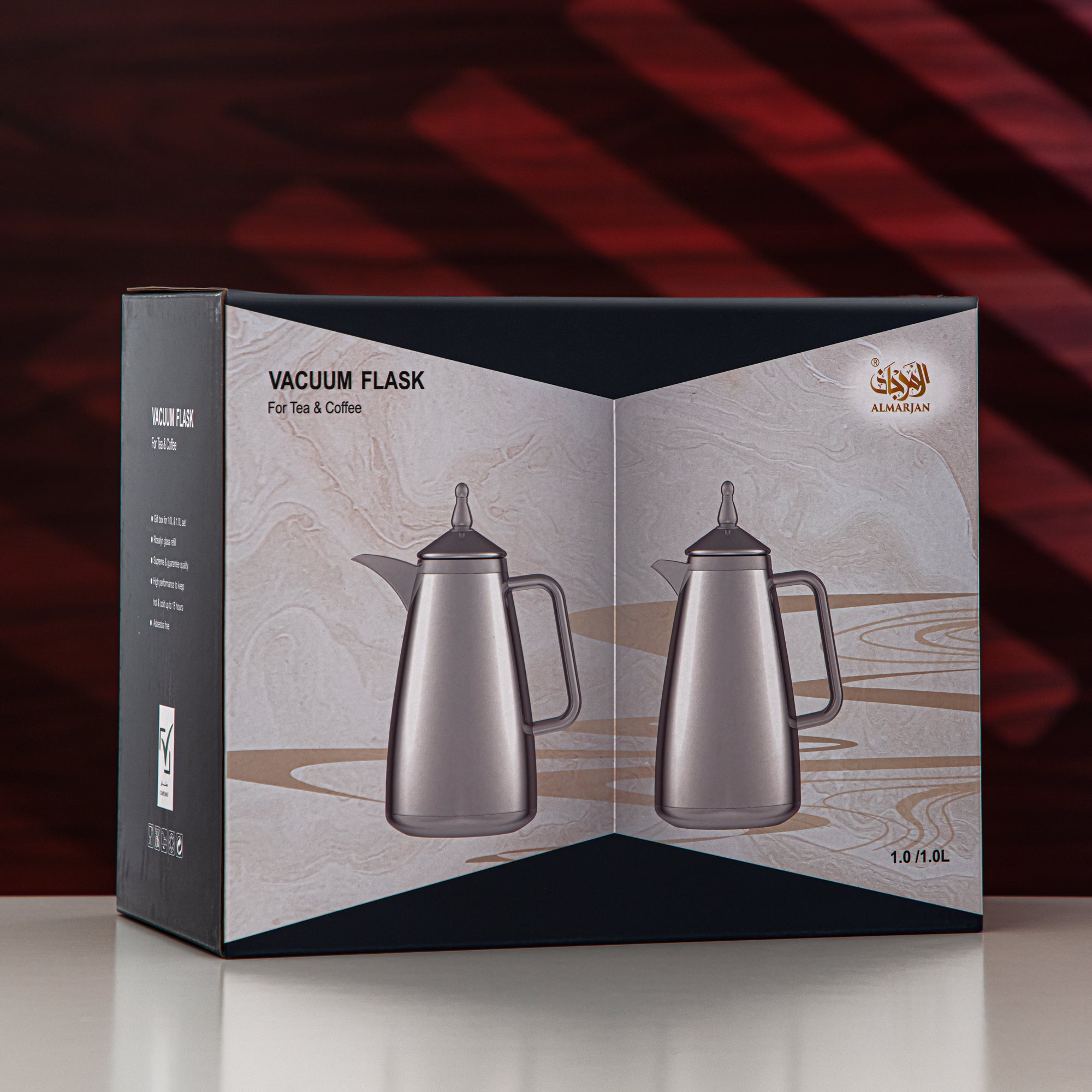Almarjan Vacuum Flask Set 1L + 1L Silver – Glass Liner – XHP-C1000/D1000 C
