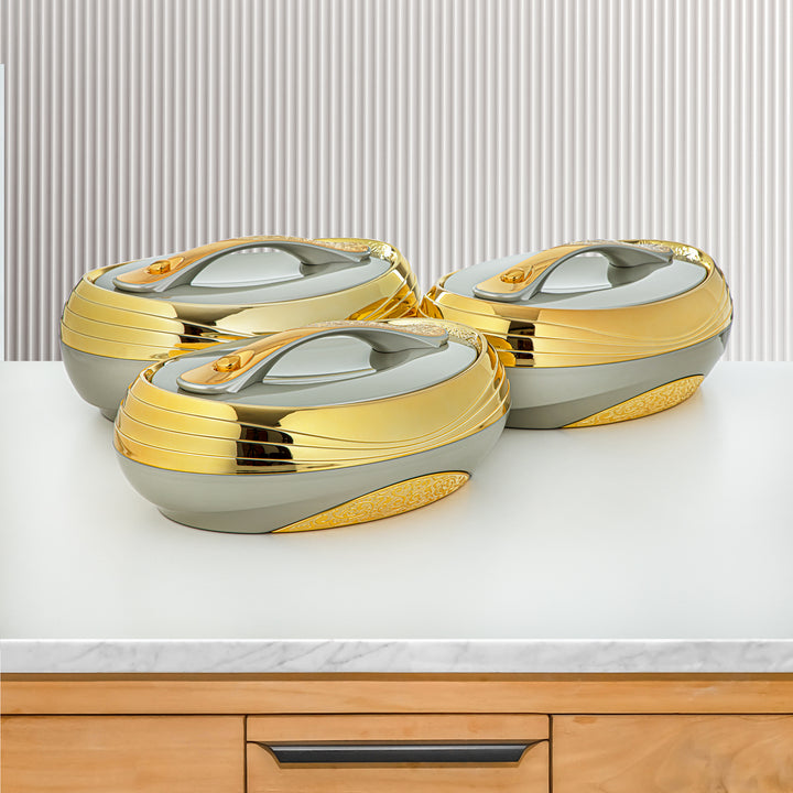 Almarjan 3 Pieces Plastic Hot Pot Set Light Grey & Gold - ZK LG/G