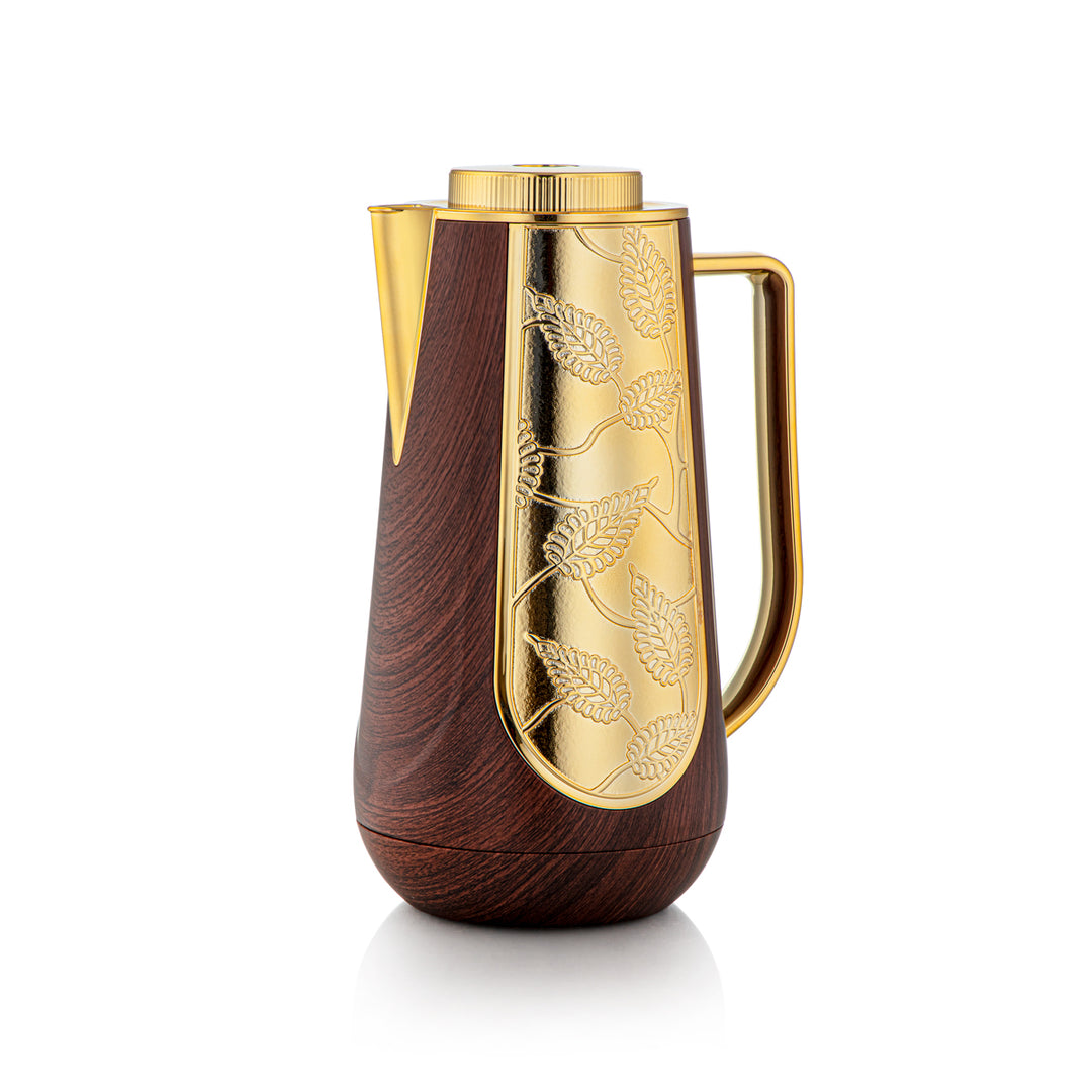 Almarjan 2 Pieces Vacuum Flask Set Dark Wood & Gold - 2C125-070/100 DW/G