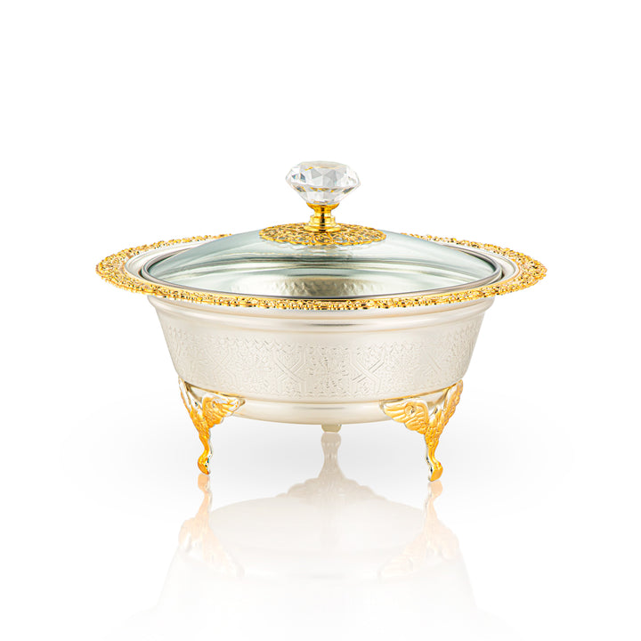 Almarjan 18 CM Date Bowl With Glass Cover Silver & Gold - 851-19 SGA