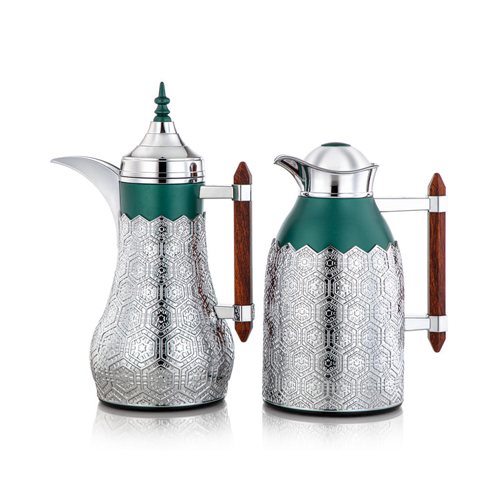 Almarjan 2 Pieces Vacuum Flask Set Green & Silver - CBL + CBM-GNC